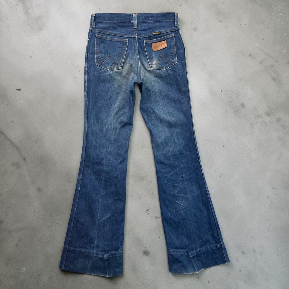 Vintage 70s Wrangler Flared Bell Bottom Jeans High Waist Made USA Hemmed 30x33